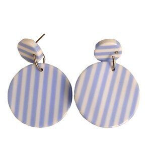 Nautical blue striped acrylic 1.5" drop earrings fun